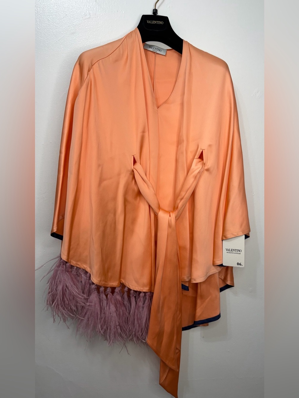 Valentino Silk Cape with Feather Trim
